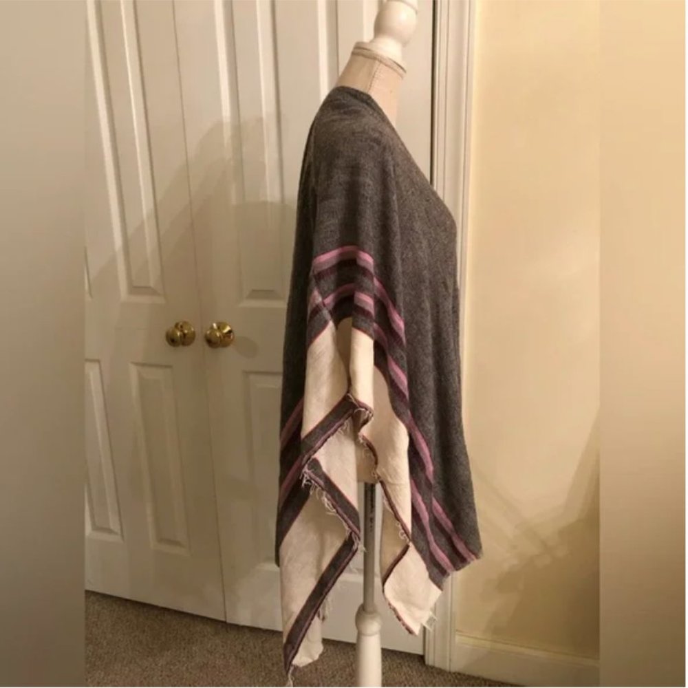 LemLem wool cotton women’s gray striped shawl OS